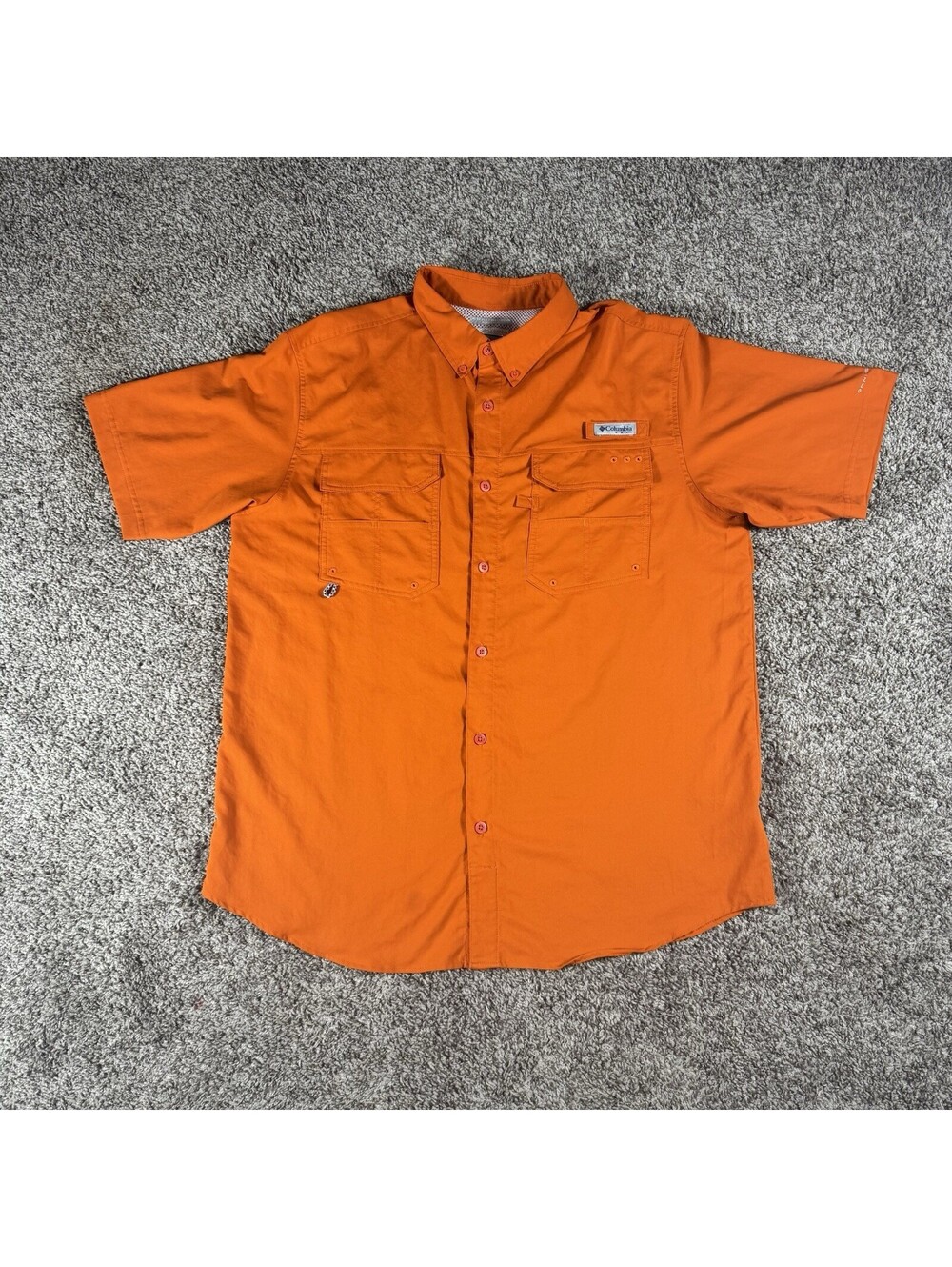 Columbia PFG Shirt Mens L Orange Omni-shield Short Sleeve Fishing Button Front